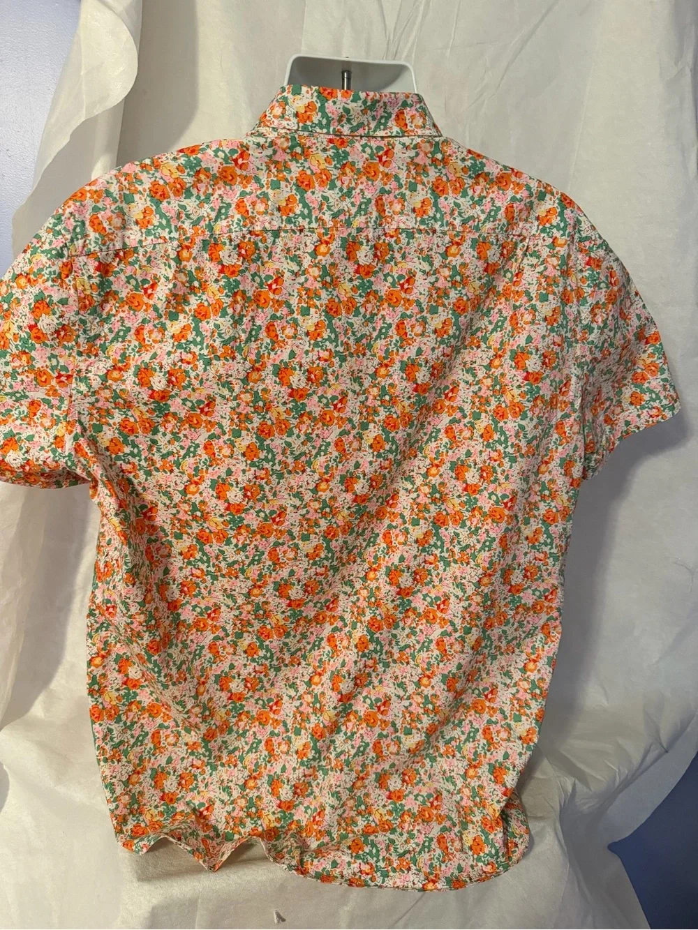 J. Crew Short-Sleeve Floral Button-Down Shirt — Orange & Green